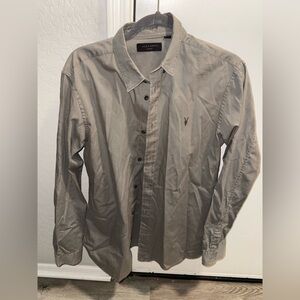 ALL SAINTS Gleason Press Stud Ramskull Denim Shirt Men's Size Medium Grey